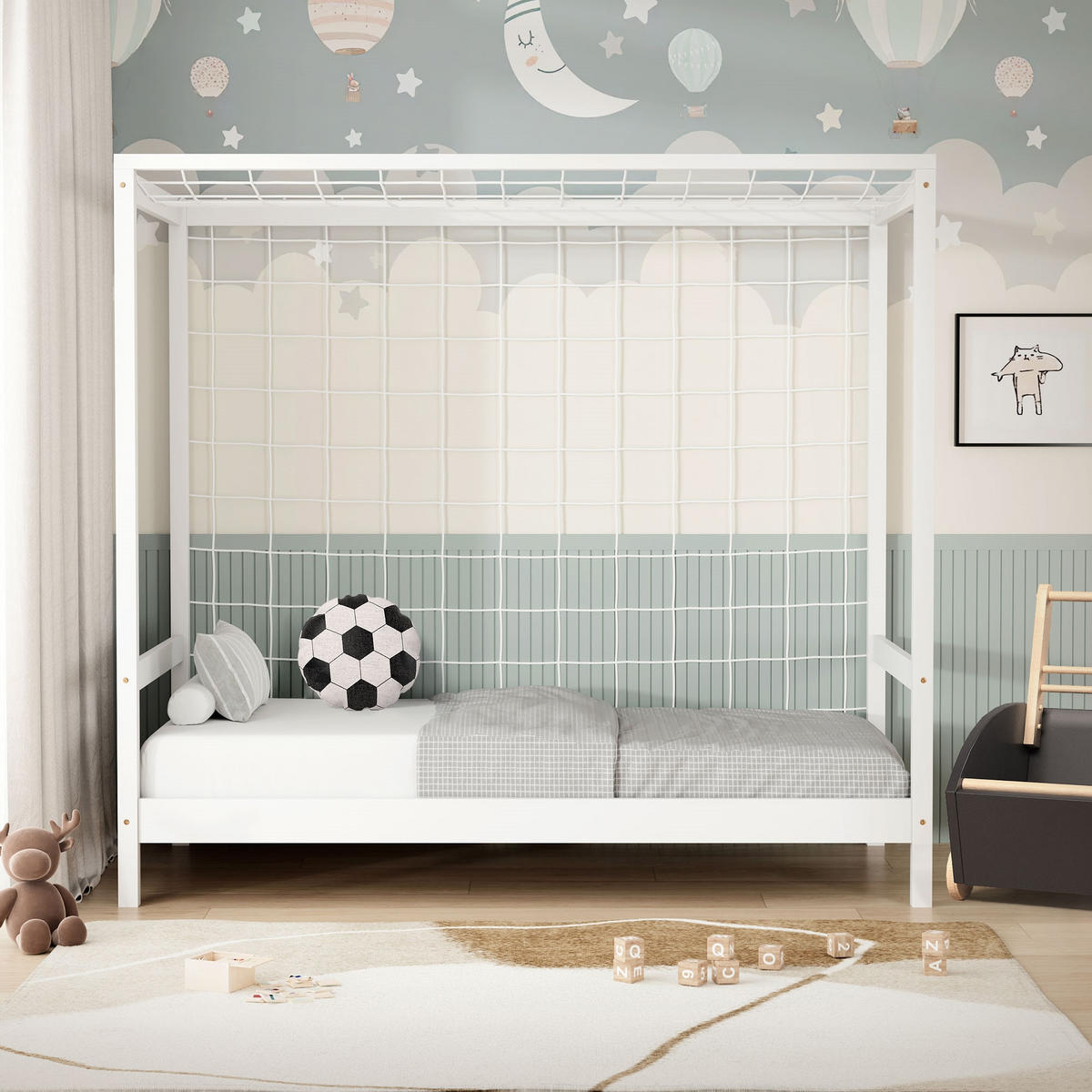 KINDERBETT Fußballtor 80x160 cm Weiß - Weiß, Holz (80/160cm) - ML-DESIGN