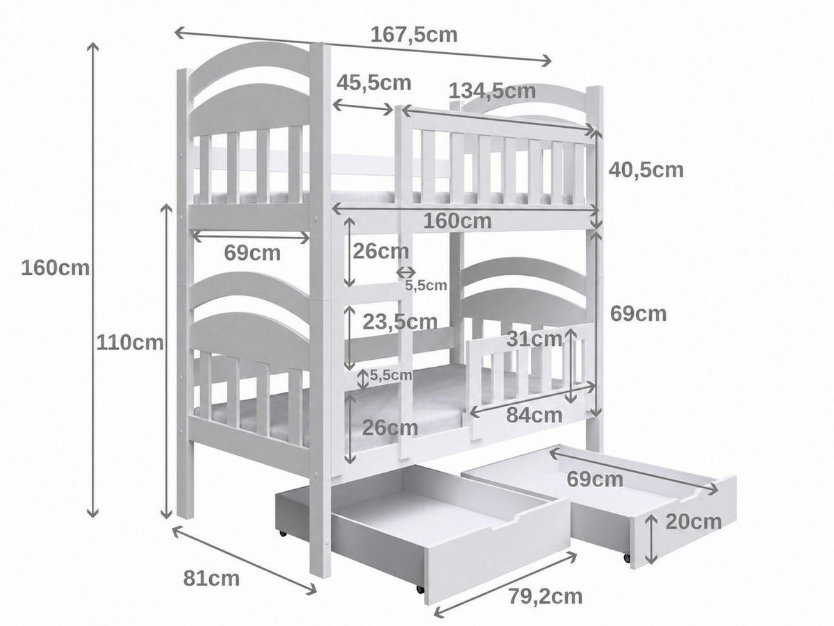 VYSOKÁ Postel DUMBO 75x160 s úložným prostorem, Bílá - bílá, dřevo (75/160cm) - MASSENO