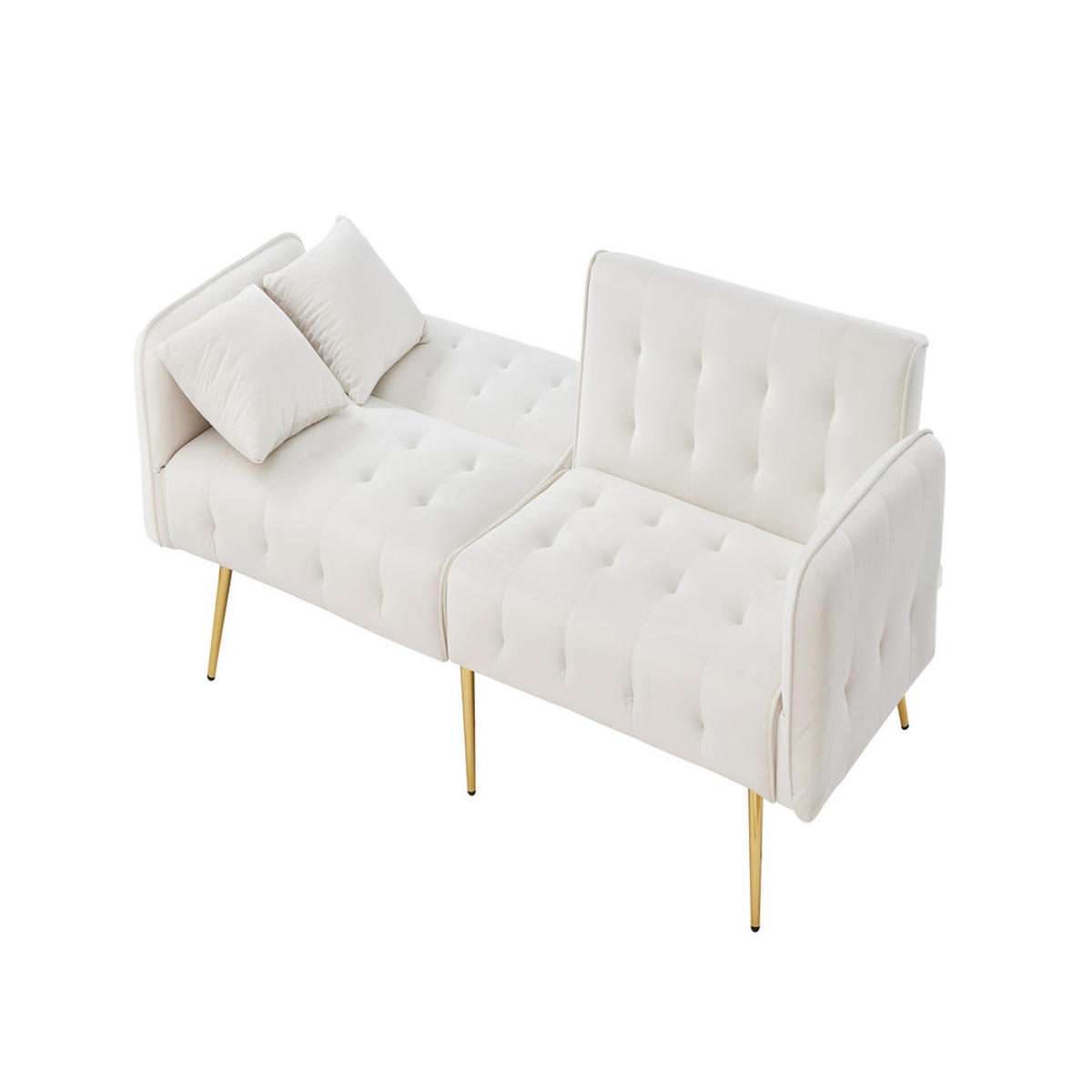 SOFA Zweisitzer Sofabett Velours Verstellbare Lehne Großzügig Schlaffunktion - Weiß, Holz (89.92/18.03/80.52cm) - FLIEKS