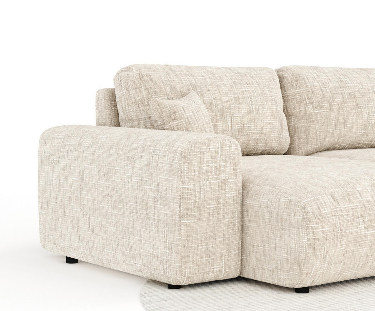 PANORAMASOFA Zanzibar Creme Webstoff - Creme/Schwarz, Holz/Holzwerkstoff (325/79/144cm) - Maison de Reve