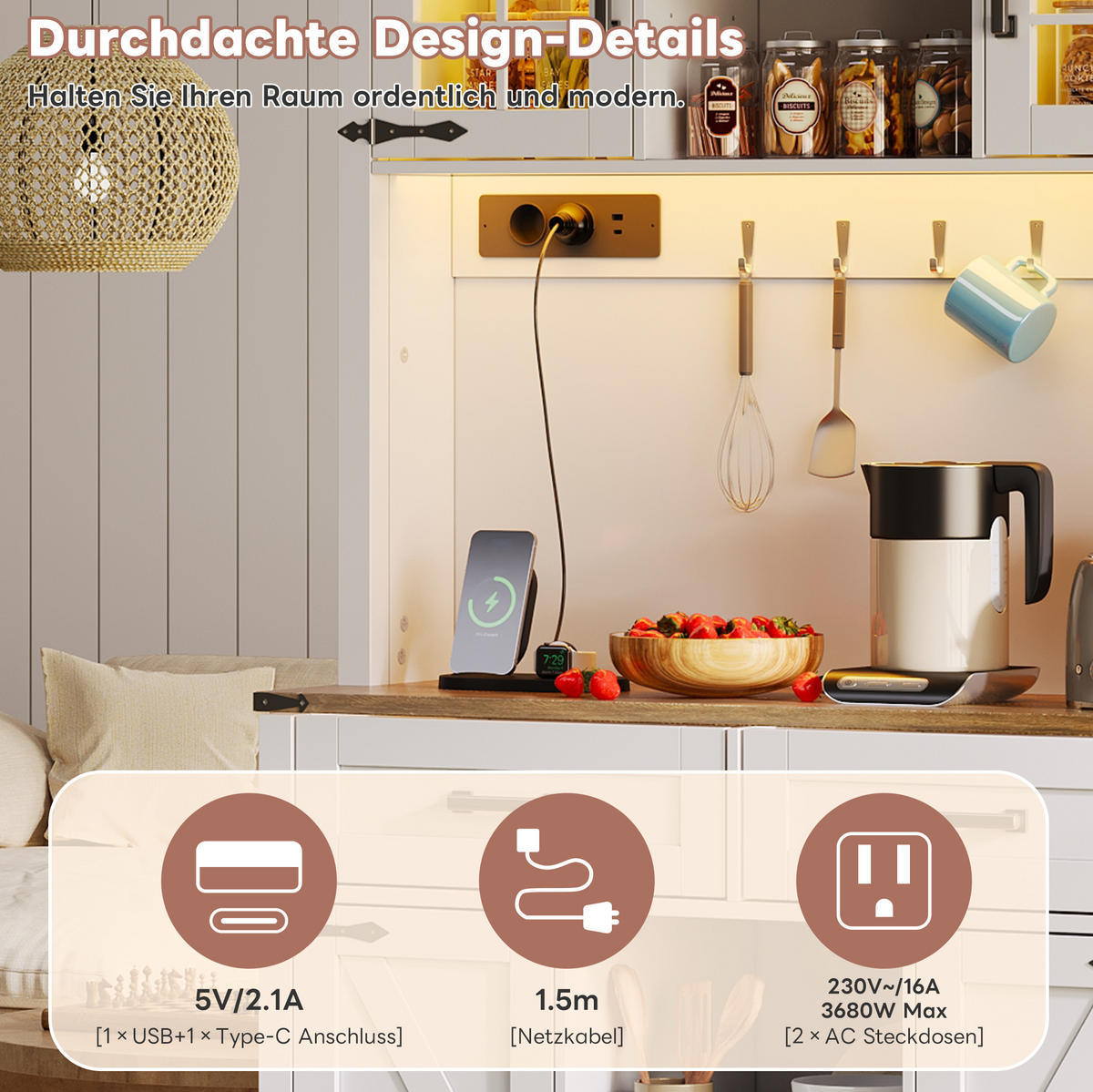 BUFFET 100/40/172 cm Braun/Weiß aus MDF mit LED-Beleuchtung - Braun, Holzwerkstoff (40/172/100cm) - OKMYHOME