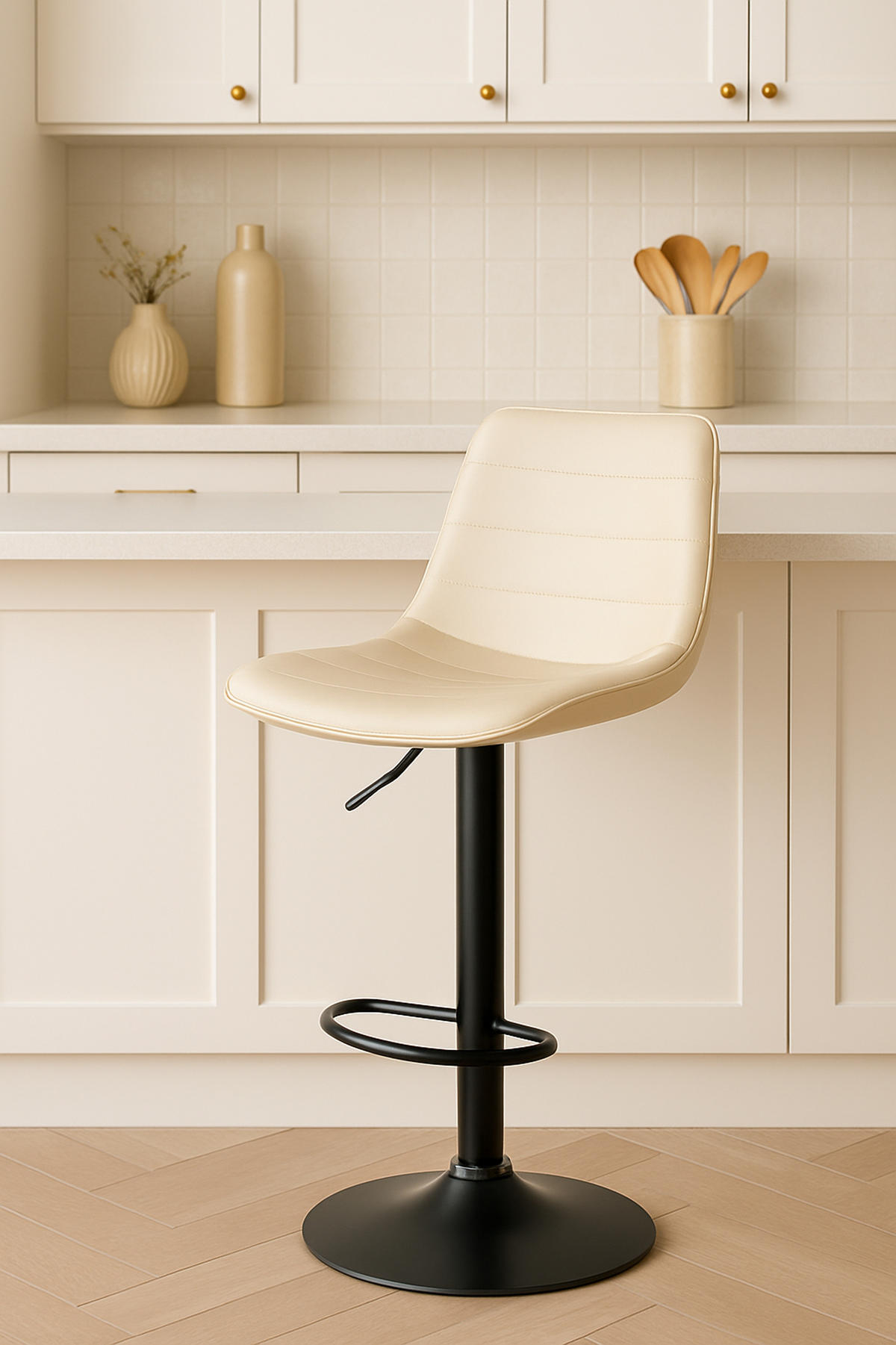 BARHOCKER Lexus Kunstleder Schwarz creme - Schwarz/Naturfarben, Kunststoff/Metall (45/110/46cm) - TPFLiving