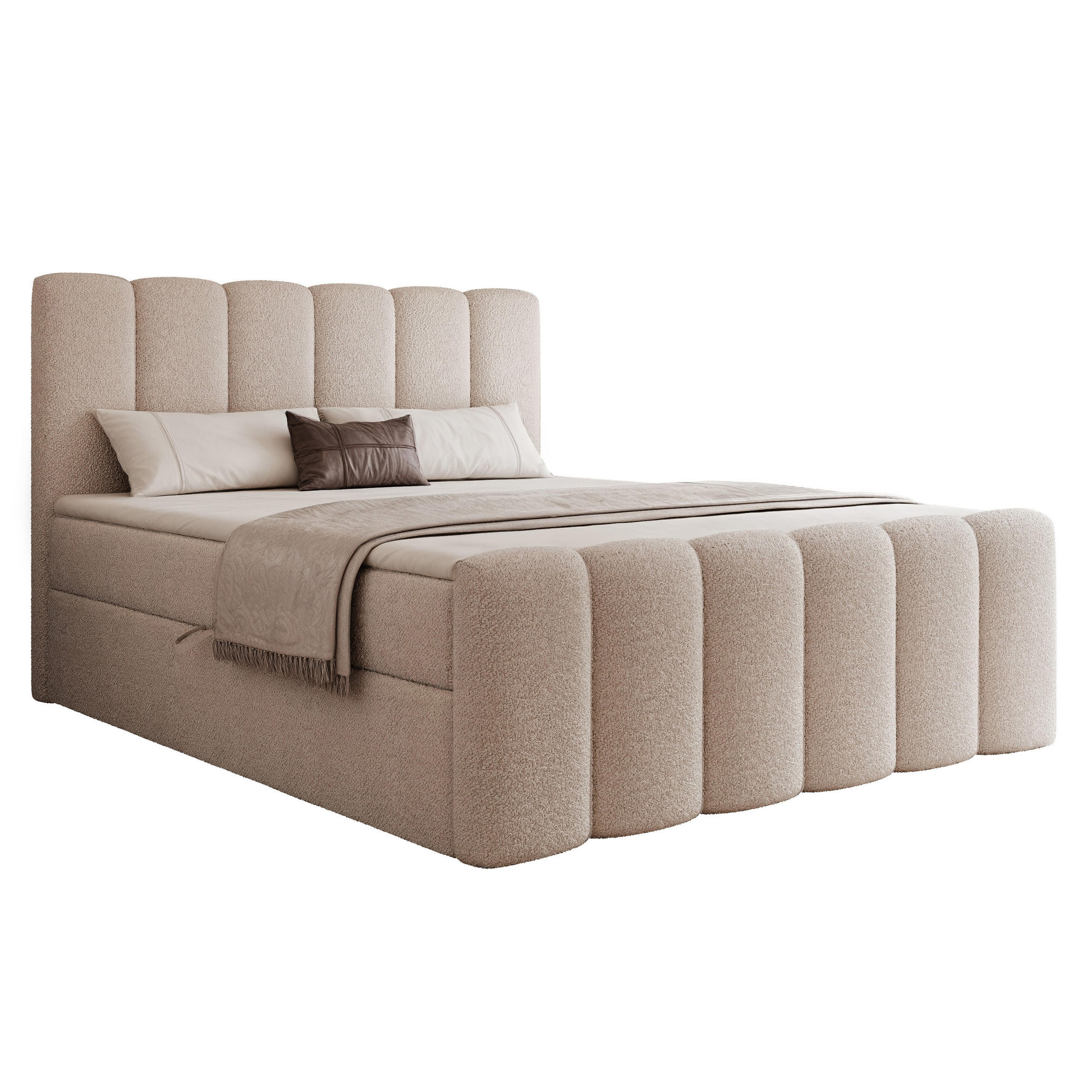 BOXBETT M3 120x200 cm Abriamo Boucle Bettkasten + Topper - Beige, Holz/Textil (120/200cm) - Comfortic