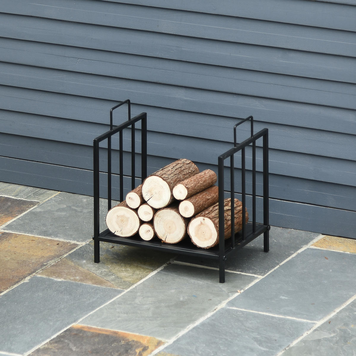 KAMINHOLZREGAL für innen 44,5 x 33 x 46,5cm Brennholzregal mit Griffe Metall - Schwarz, Metall (33/46.5/44.5cm) - Outsunny