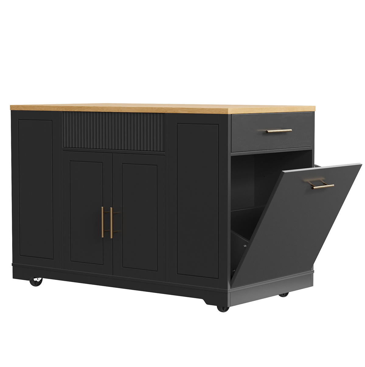 KÜCHENINSEL 120/50/92 cm aus MDF und Metall mit Rollen und Mülleimerfach Schwarz - Schwarz, Holzwerkstoff (120/92/50cm) - Modenvie