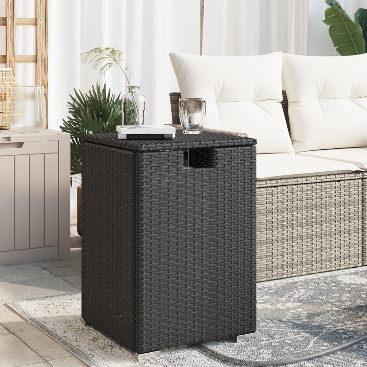 PROPAN-TANK-VERSTECKTISCH Schwarz 40/40/60 Cm Poly Rattan - Schwarz, Kunststoff (40/40/60cm) - vidaXL