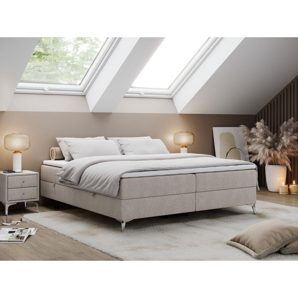 Thumbnail - MKS Boxbett, Beige, Textil, 2-Sitzer, H4, Rechteckig, 160x200 cm, Schlafzimmer, Betten, Boxspringbetten