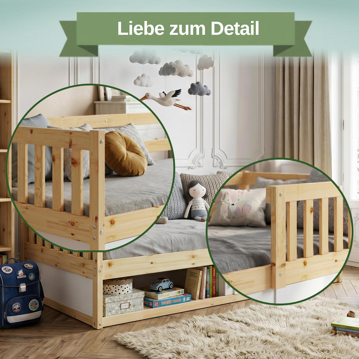 KINDERBETT Smart, 80x160, mit Stauraum Pine - Naturfarben, Holz (80/160cm) - Interbeds