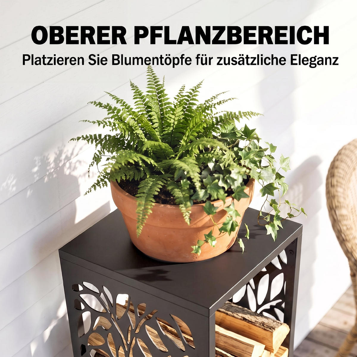 BRENNHOLZREGAL Verzinkter Stahl Schwarz - Schwarz, Metall (38/112/38cm) - Outsunny