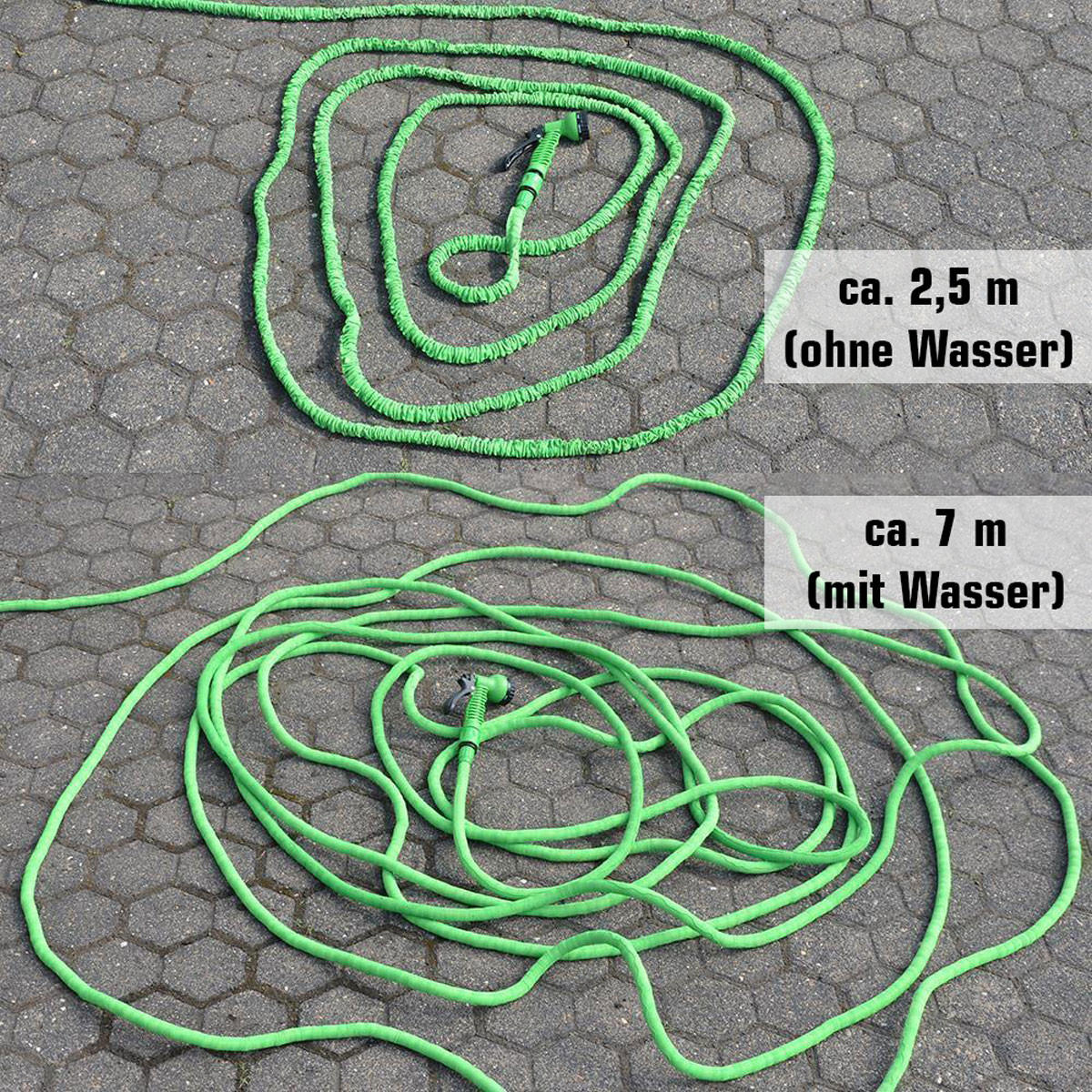 FLEX-GARTENSCHLAUCH 7m inkl. 7fach Multifunktions-Sprühkopf - Grün, Kunststoff (750cm) - eyepower