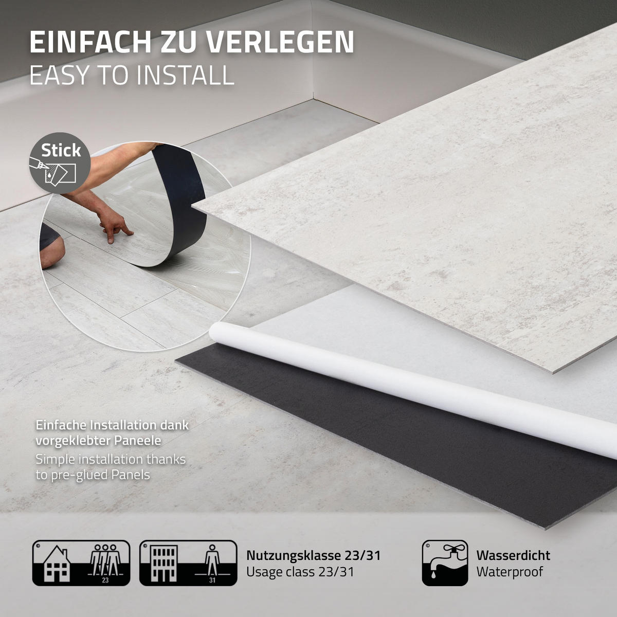 PVC BODENBELAG selbstklebend 6,68m²/36 Dielen Vinylboden Betonoptik Grau Zement Hell - Beige, Kunststoff (61/30.5/0.2cm) - ML-DESIGN