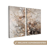 LEINWANDBILD 2er Set Mandelblüte - Abstrakt - Beige 160x120 cm - Beige, Textil (160/120cm) - MuchoWow