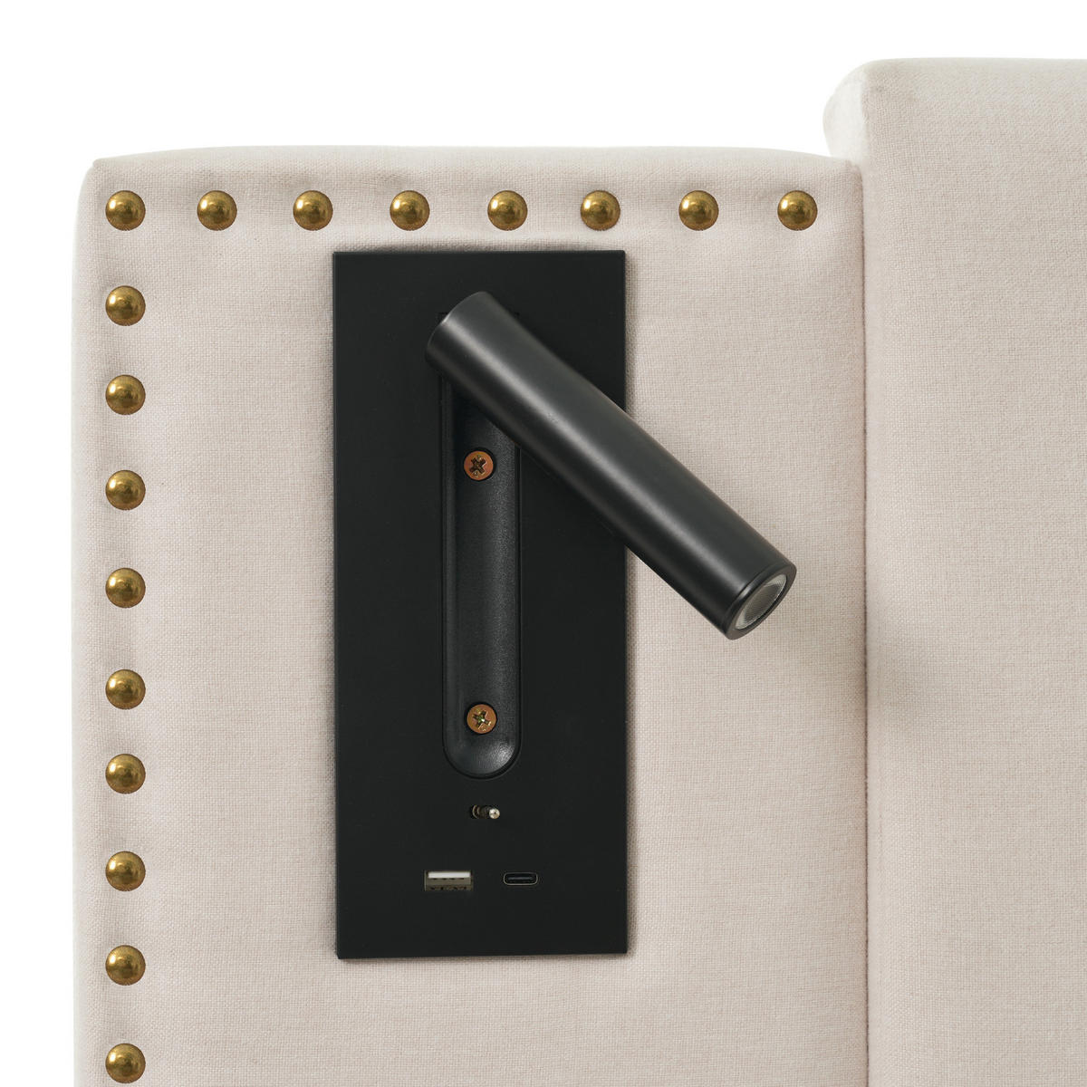 POLSTERBETT aus Baumwolle 180x200 cm in Beige mit Leselicht & USB-C - Beige, Textil (180/200cm) - Modfu