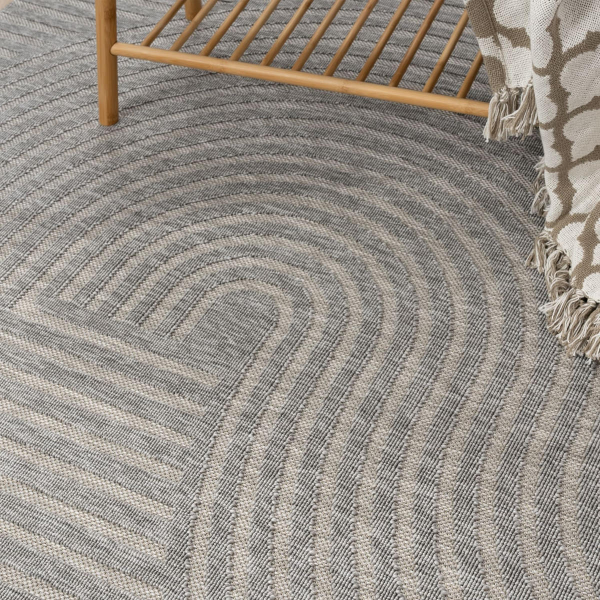 OUTDOOR Teppich Unifarben Spiralmuster Balkon, Terrasse schmutzabweisend Grau Rechteckig 160x230 - Grau, Textil (160/230cm) - KADIMA DESIGN