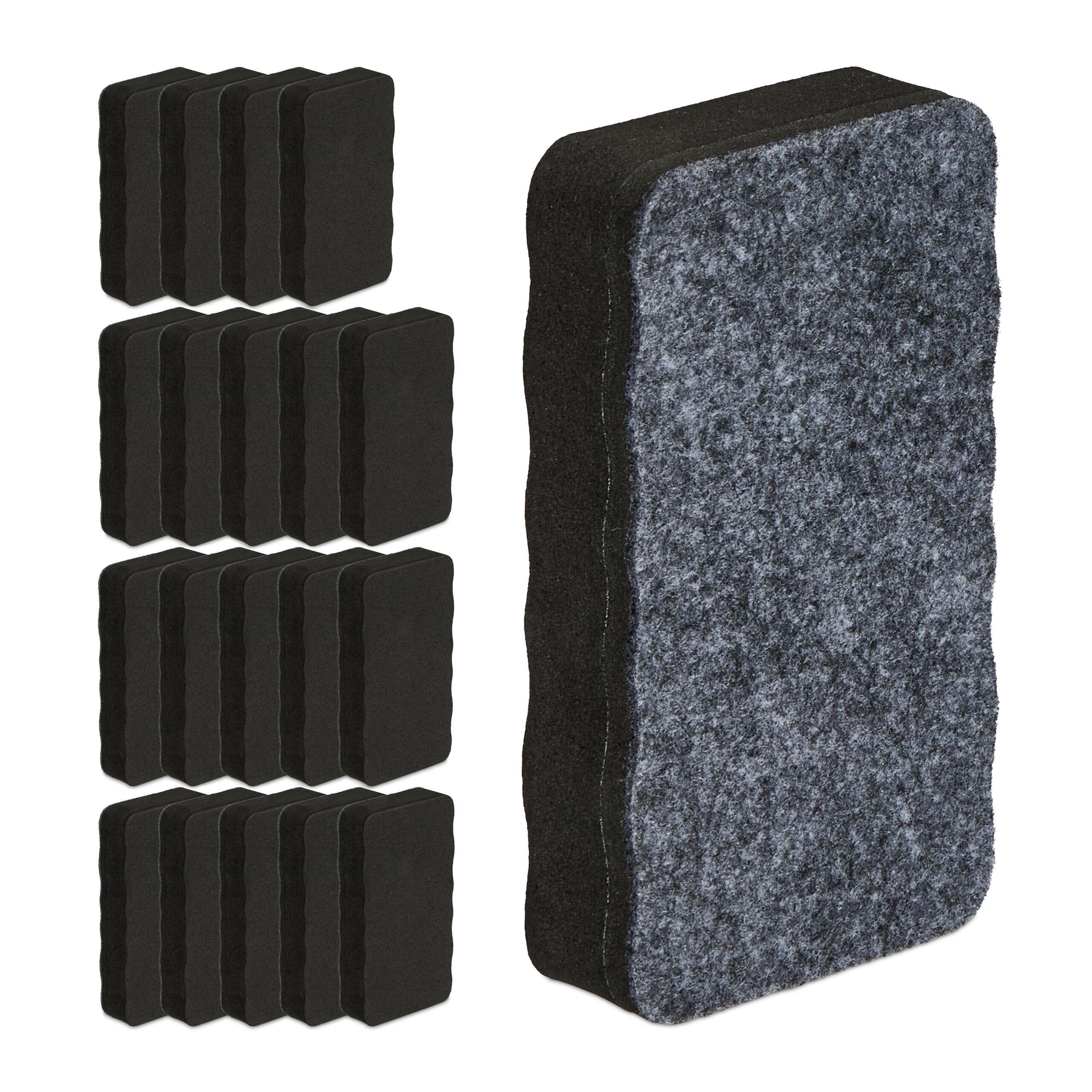 20xWHITEBOARD Schwamm - Schwarz, Textil (10.5/2/5.5cm) - Relaxdays