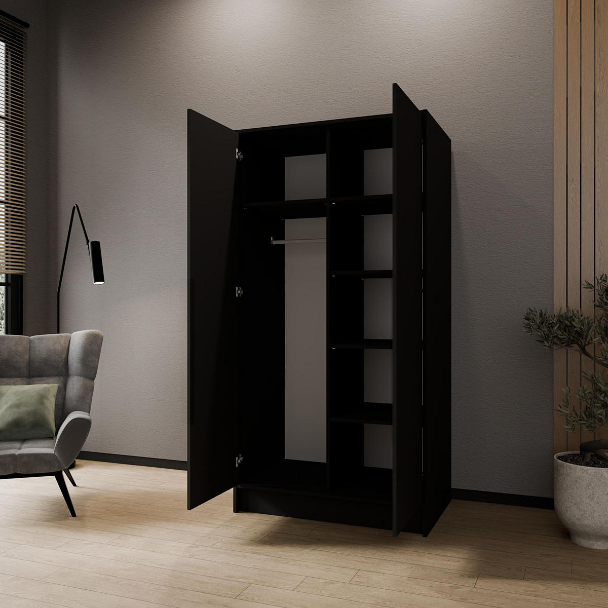 SCHRANK Schwarz 100 ALA Ohne Spiegel Ohne Griffe - Schwarz, Holzwerkstoff (102/200/51cm) - Sepro Meble