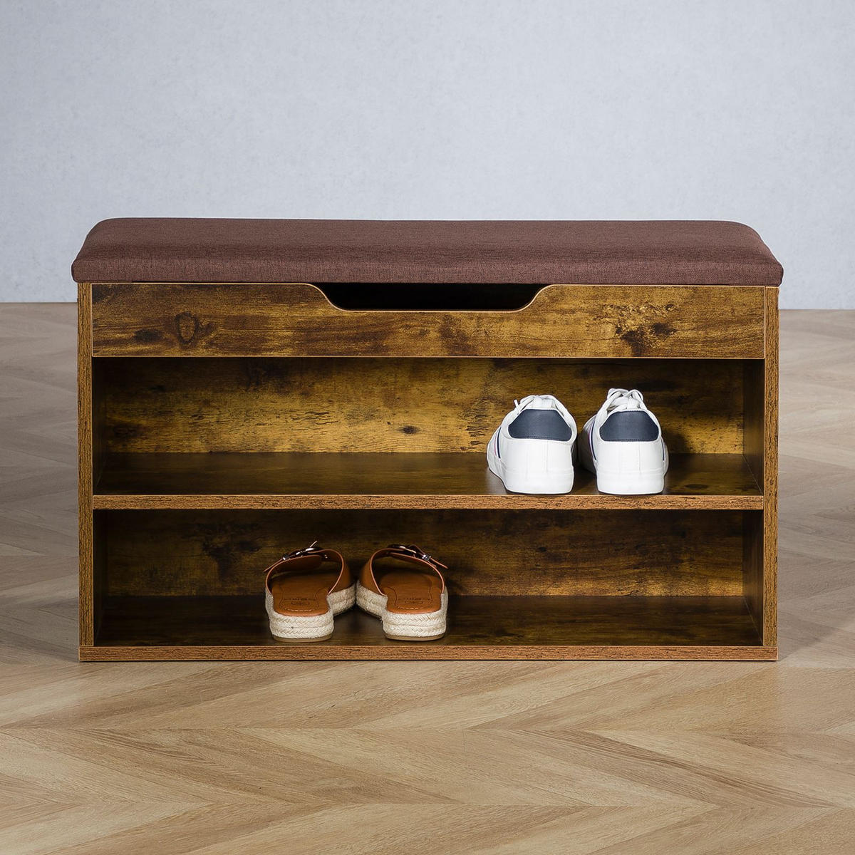 SCHUHBANK ISAAC - Dunkelbraun/Schwarz, Holzwerkstoff (60/45/30cm) - IDIMEX