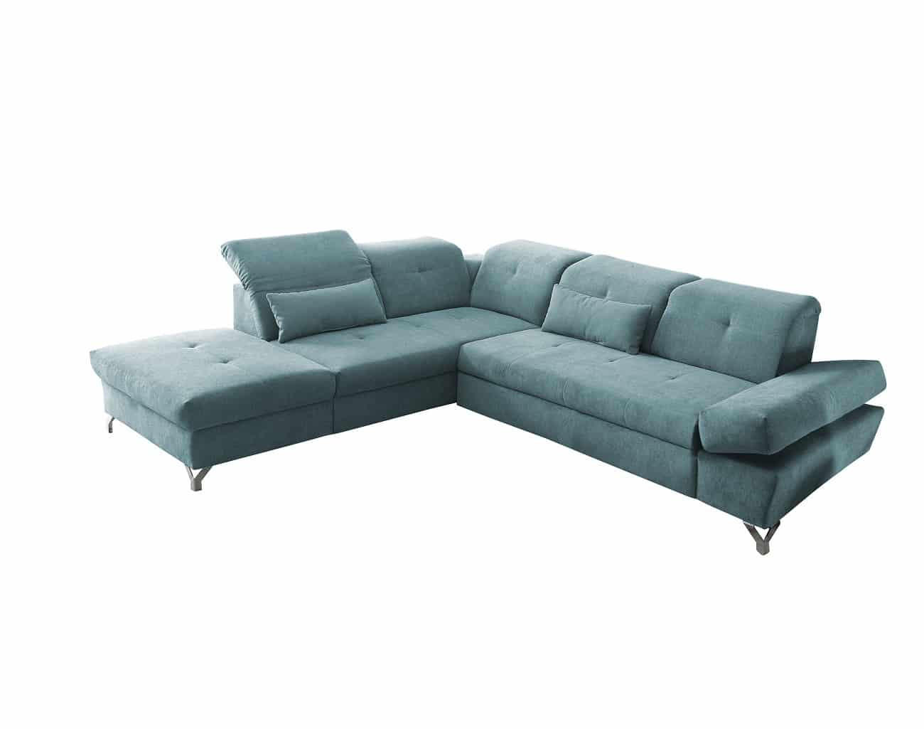 ECKSOFA mit Schlaffunktion und verstellbaren Kopflehnen - Chromfarben/Grün, Textil/Metall (275/245cm) - ed exciting design