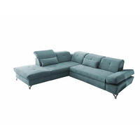 ECKSOFA mit Schlaffunktion und verstellbaren Kopflehnen - Chromfarben/Grün, Textil/Metall (275/245cm) - ed exciting design