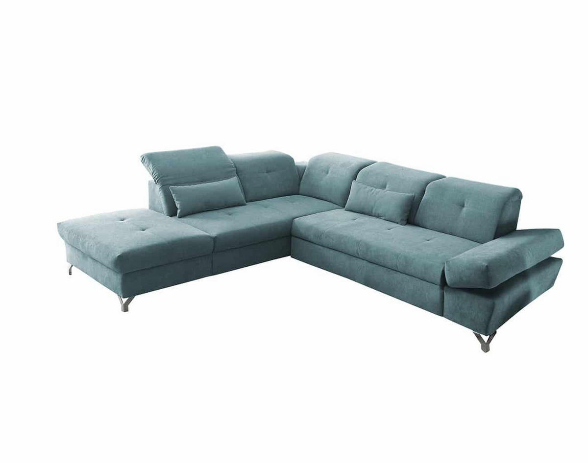 ECKSOFA mit Schlaffunktion und verstellbaren Kopflehnen - Chromfarben/Grün, Textil/Metall (275/245cm) - ed exciting design