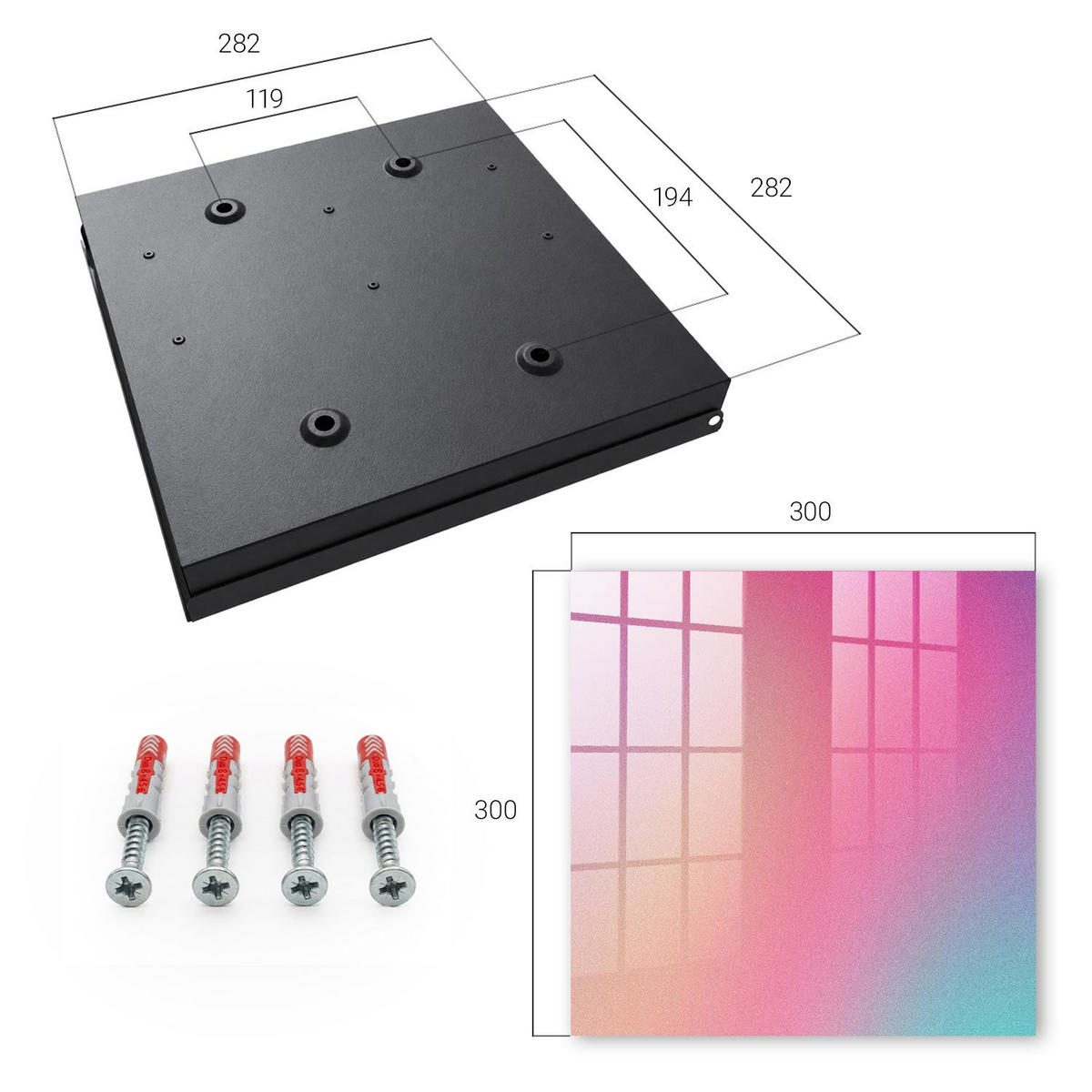 SCHLÜSSELBOX Schwarz 30x30 cm- Türöffnung nach rechts - Pastellfarbener Farbverlauf - Pink, Metall (30/30/5cm) - TULUP
