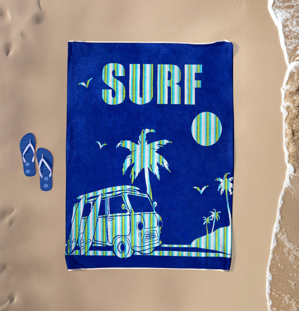 STRANDTUCH aus Veloursfrottee Jacquard Blau 140x180 400g/m² - Nyaralas - Blau, Textil (140/180cm) - LE COMPTOIR DE LA PLAGE