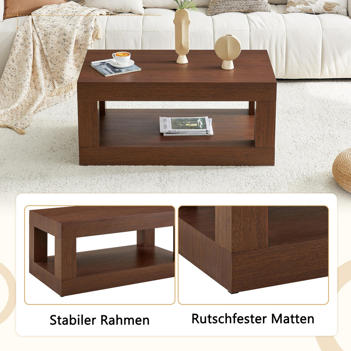 COUCHTISCH Walnuss 93/53/45,5 cm - Walnussfarben, Holzwerkstoff (53/93/45.5cm) - PANGIVO