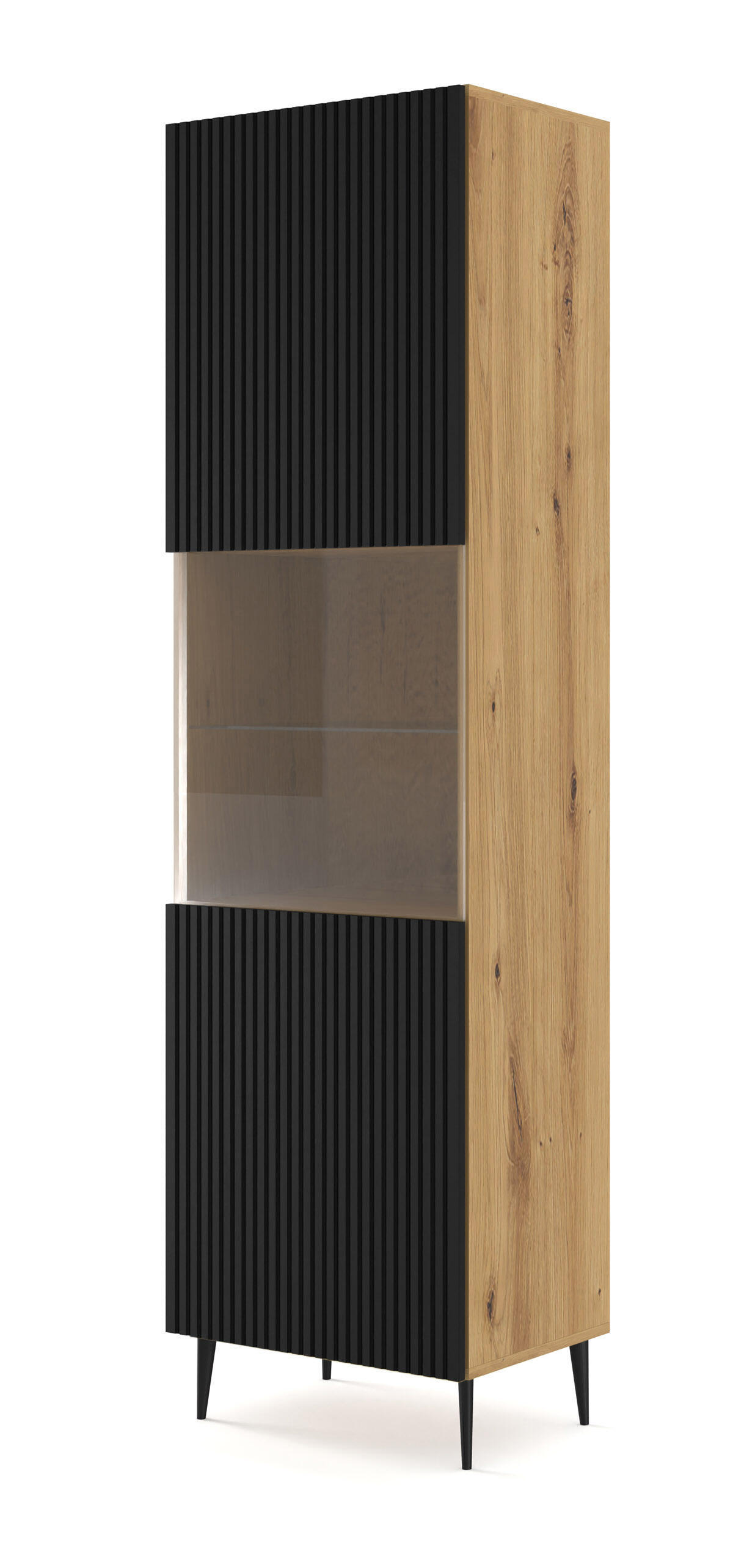 VITRINENSCHRANK BEIGE - Beige/Schwarz, Holzwerkstoff (60/215/42cm) - FURNLUX