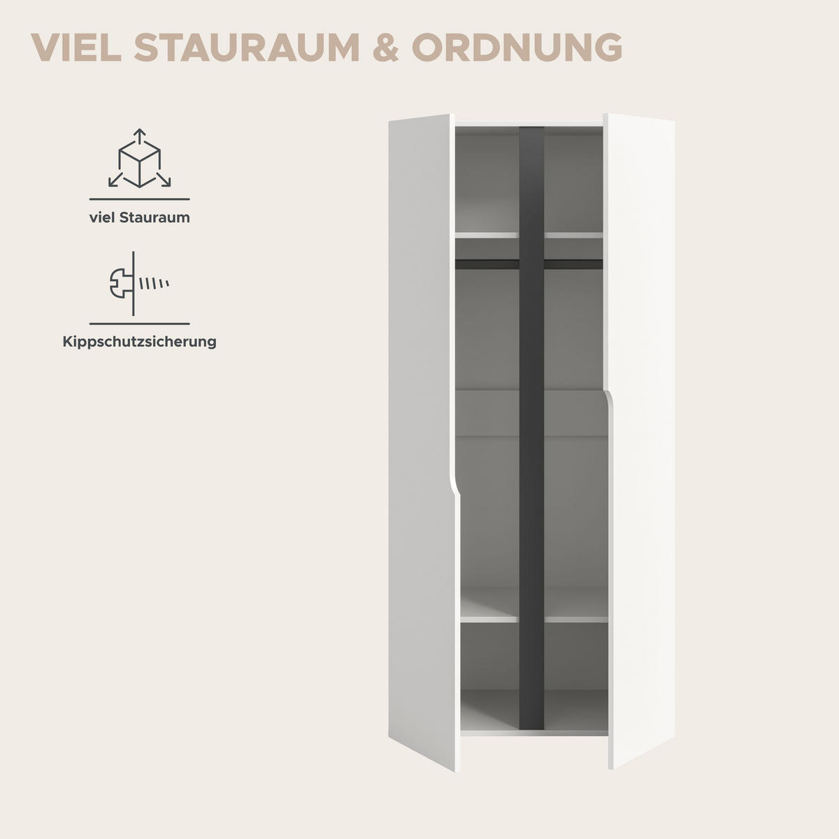 KLEIDERSCHRANK 2-türig ANGA (B/H/T: ca. 80/180/51 cm) in weiß/weiß - Weiß, Holzwerkstoff (80/180/51cm)