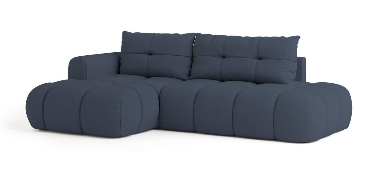 ROHOVÁ SEDAČKA FLUMA modrá - modrá/černá, dřevo/textil (279/158cm) - MASSENO