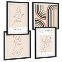 BILDER SET 4er Set - 50x50 cm & 40x60 cm Schwarzer Rahmen - Weibliche Silhouetten auf Plakaten - Schwarz, Kunststoff (50/50cm) - TULUP