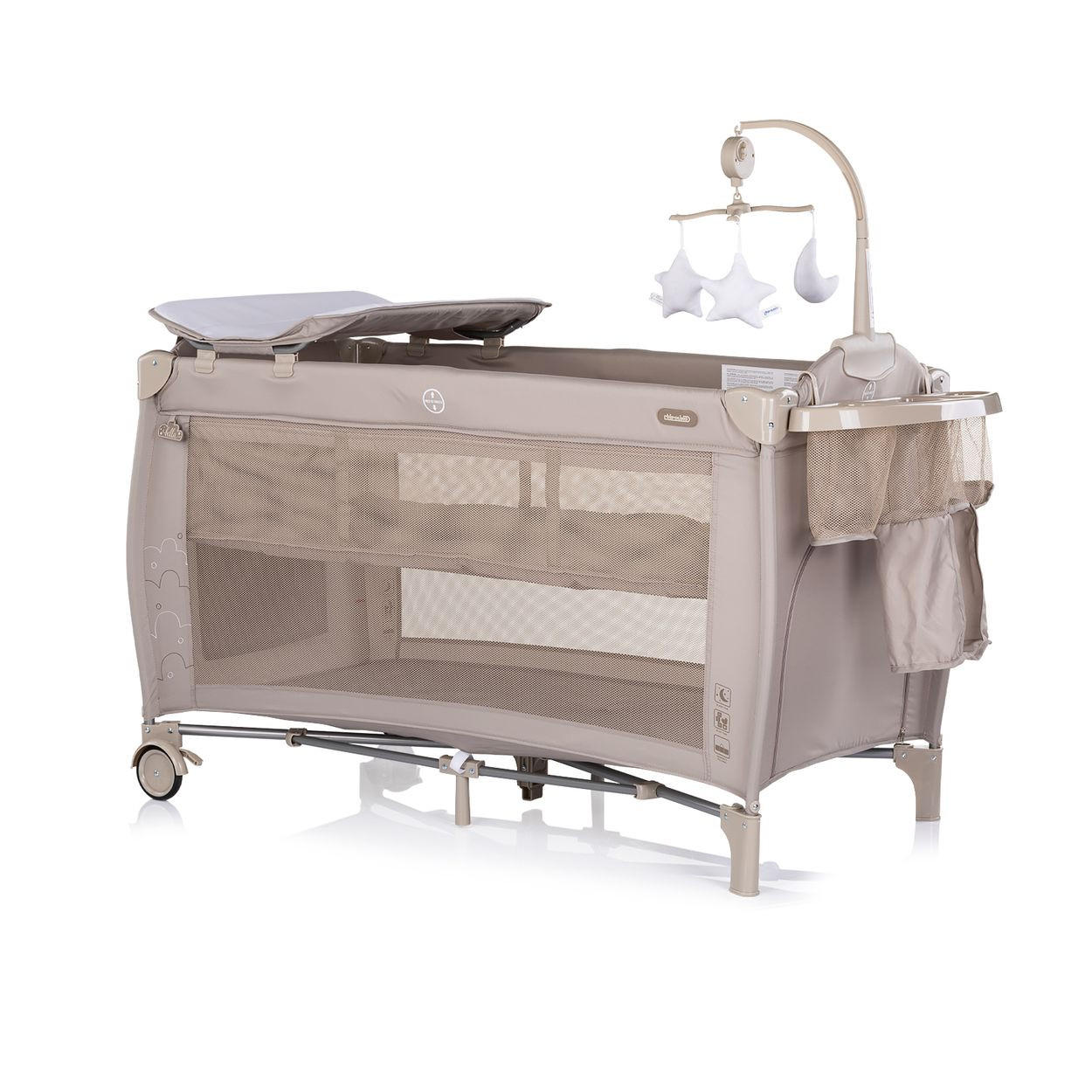 REISEBETT Bella beige grau 2 Ebenen seitlicher Eingang Musikmobile Wickelauflage - Beige, Kunststoff (60/120cm) - Chipolino