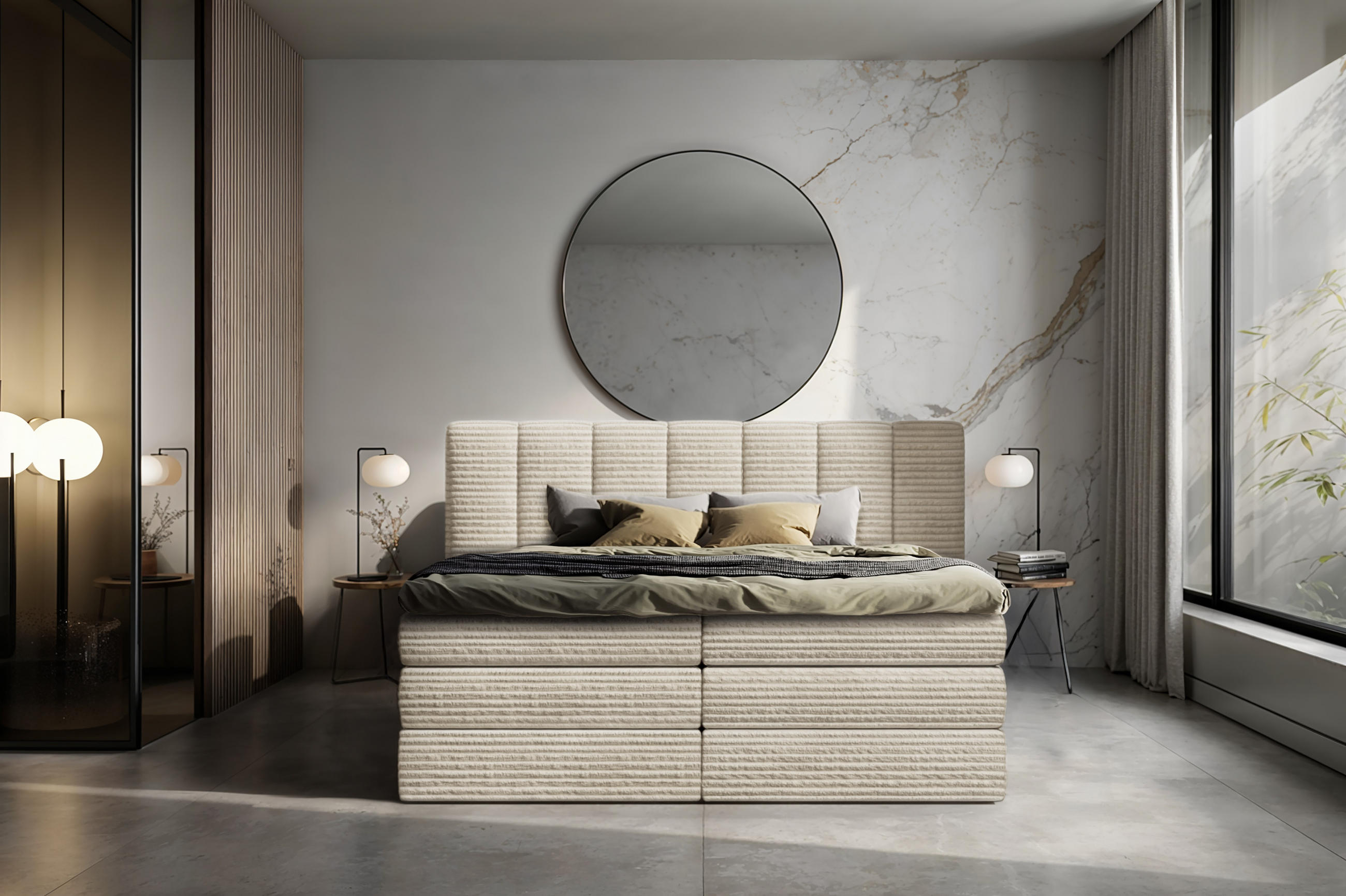 BOXSPRINGBETT Traum 160x200 cm mit Bettkasten – Beige, Kaltschaum-Topper - Beige, Textil (160/200cm)