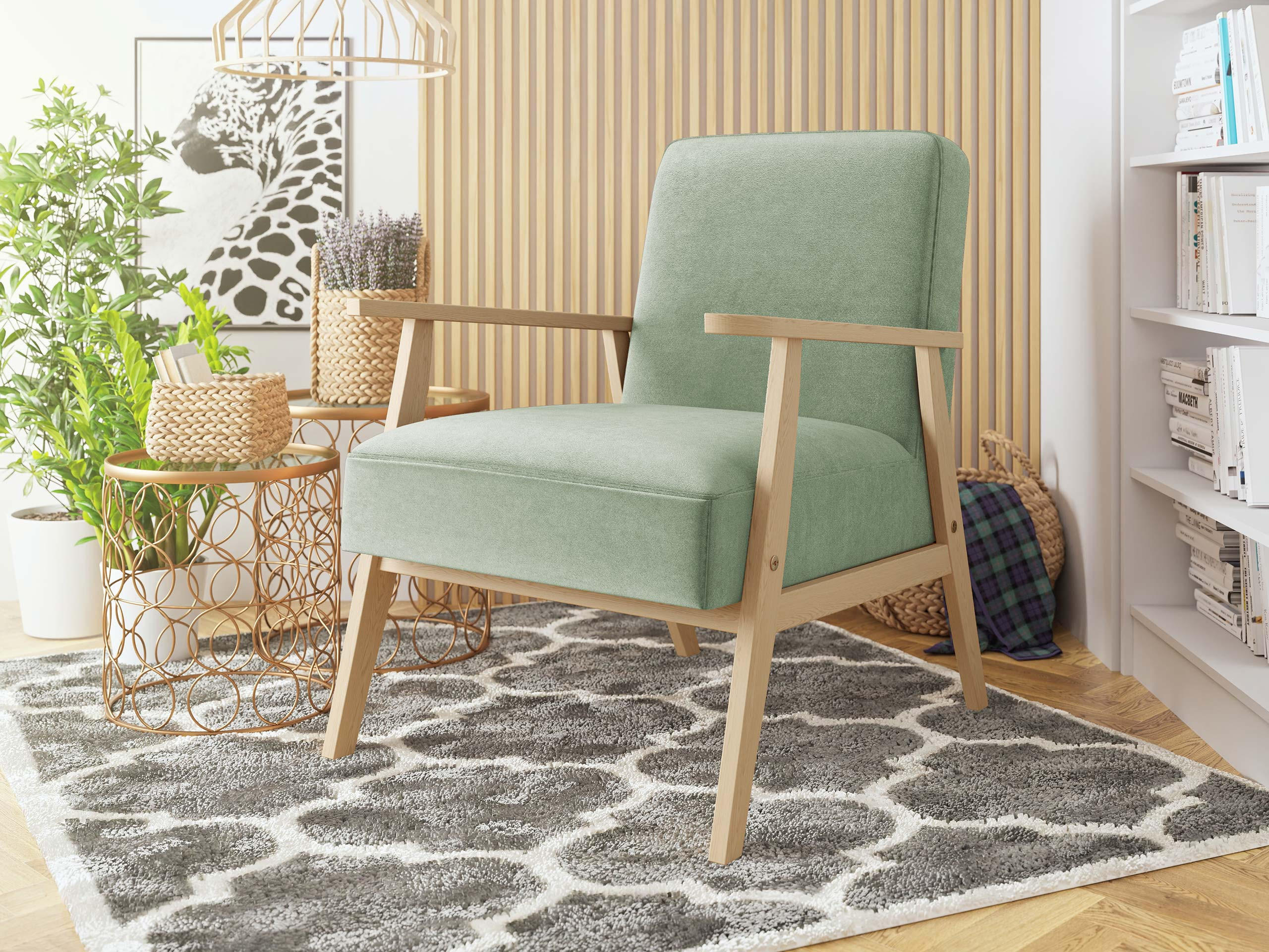 SESSEL Retro - Naturfarben/Mintgrün, Holz/Textil (59/76/67cm) - MIRJAN24