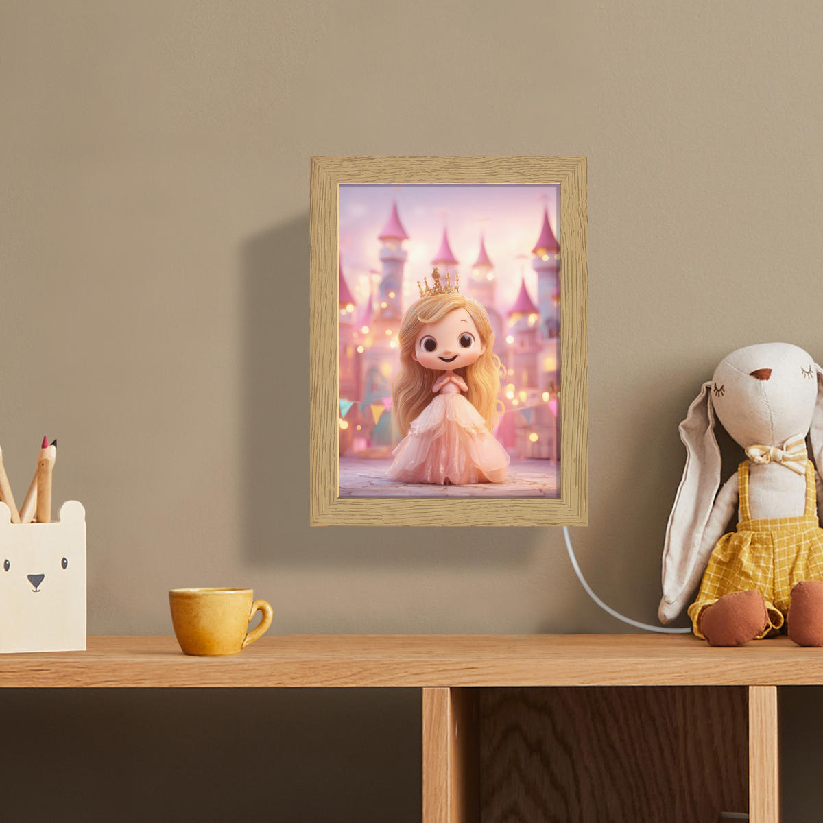 NÁSTĚNNÁ LAMPA Princezna - Růžová - Zámek 15x20 cm - růžová, kompozitní dřevo (15/20/8cm) - OnlyWow