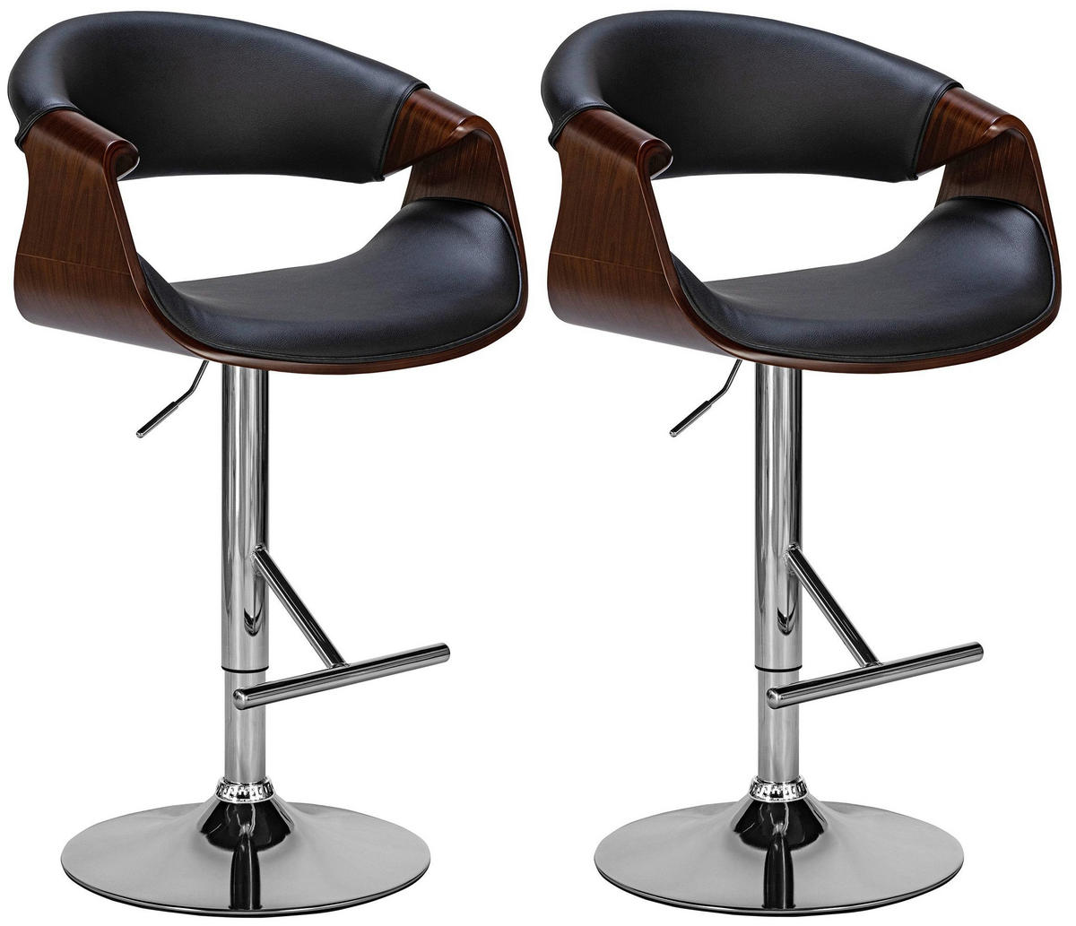 BARHOCKER 2er Set Lederlook walnuss/schwarz - Walnussfarben/Schwarz, Textil/Metall (60/95/52cm) - CLP