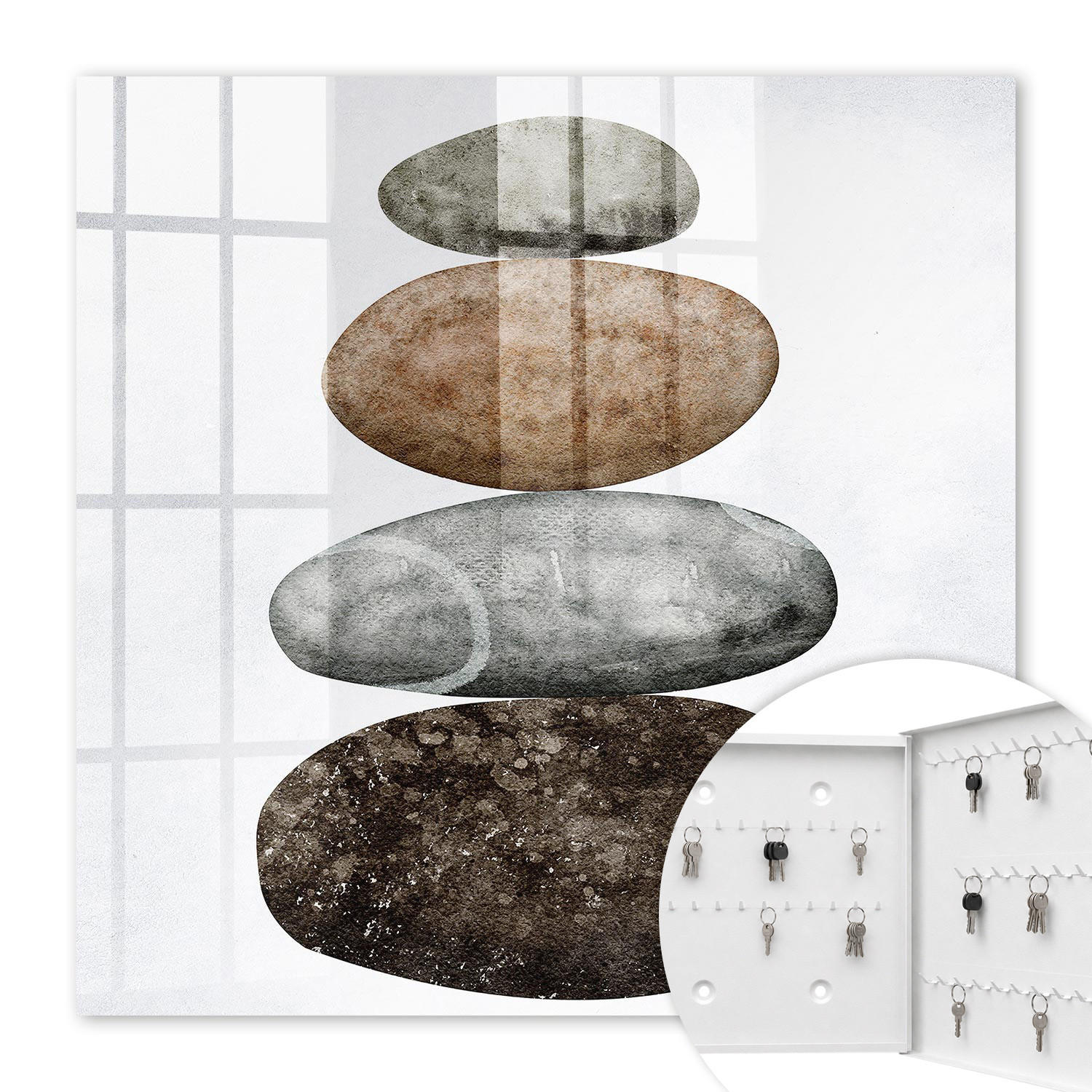SCHLÜSSELBOX Weiß 30x30 cm – Türöffnung nach rechts - Steine - Braun, Metall (30/30/5cm) - TULUP