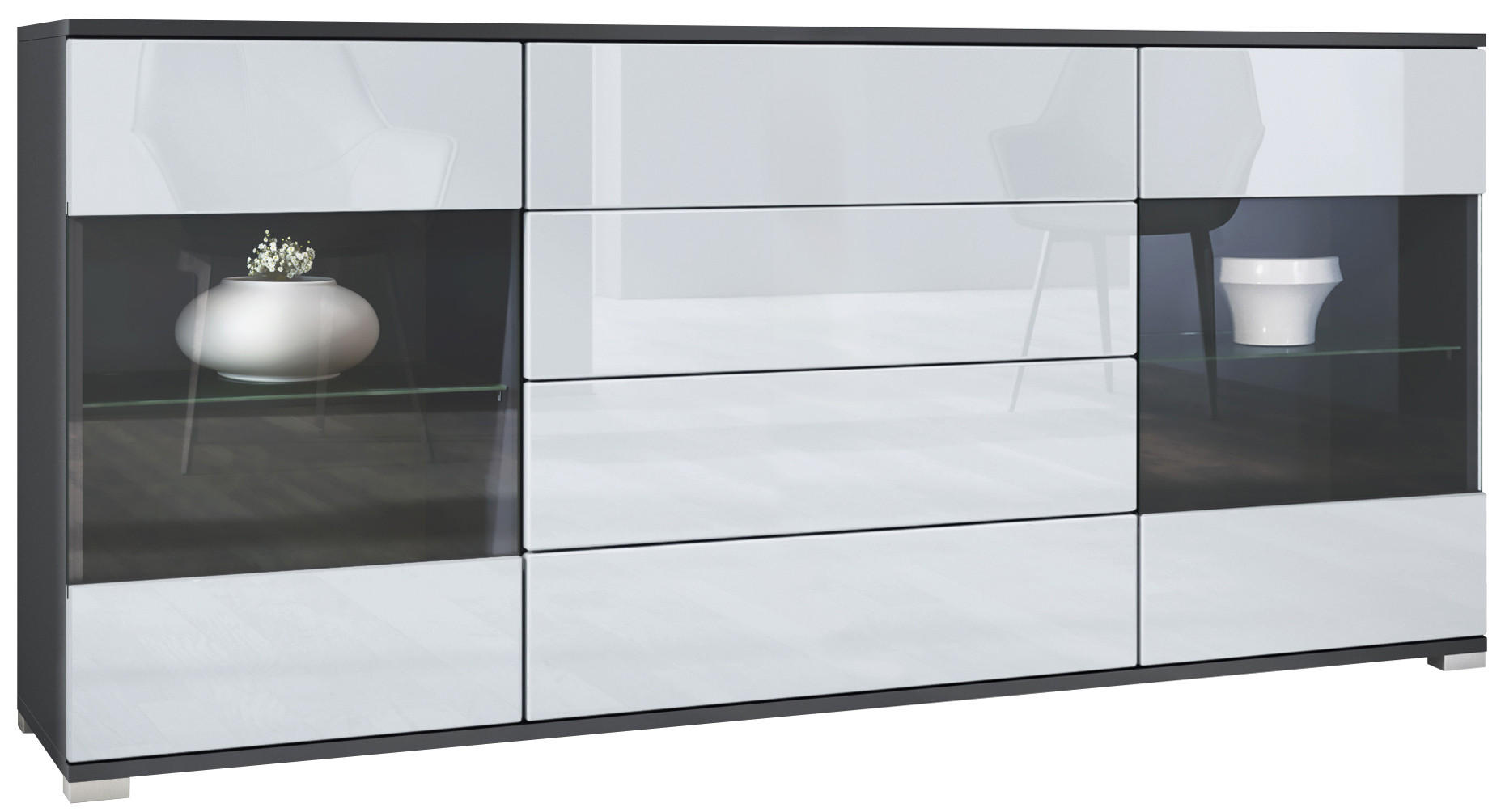 Vladon Sideboard Weiß Hochglanz 166.5x75.5x35 cm