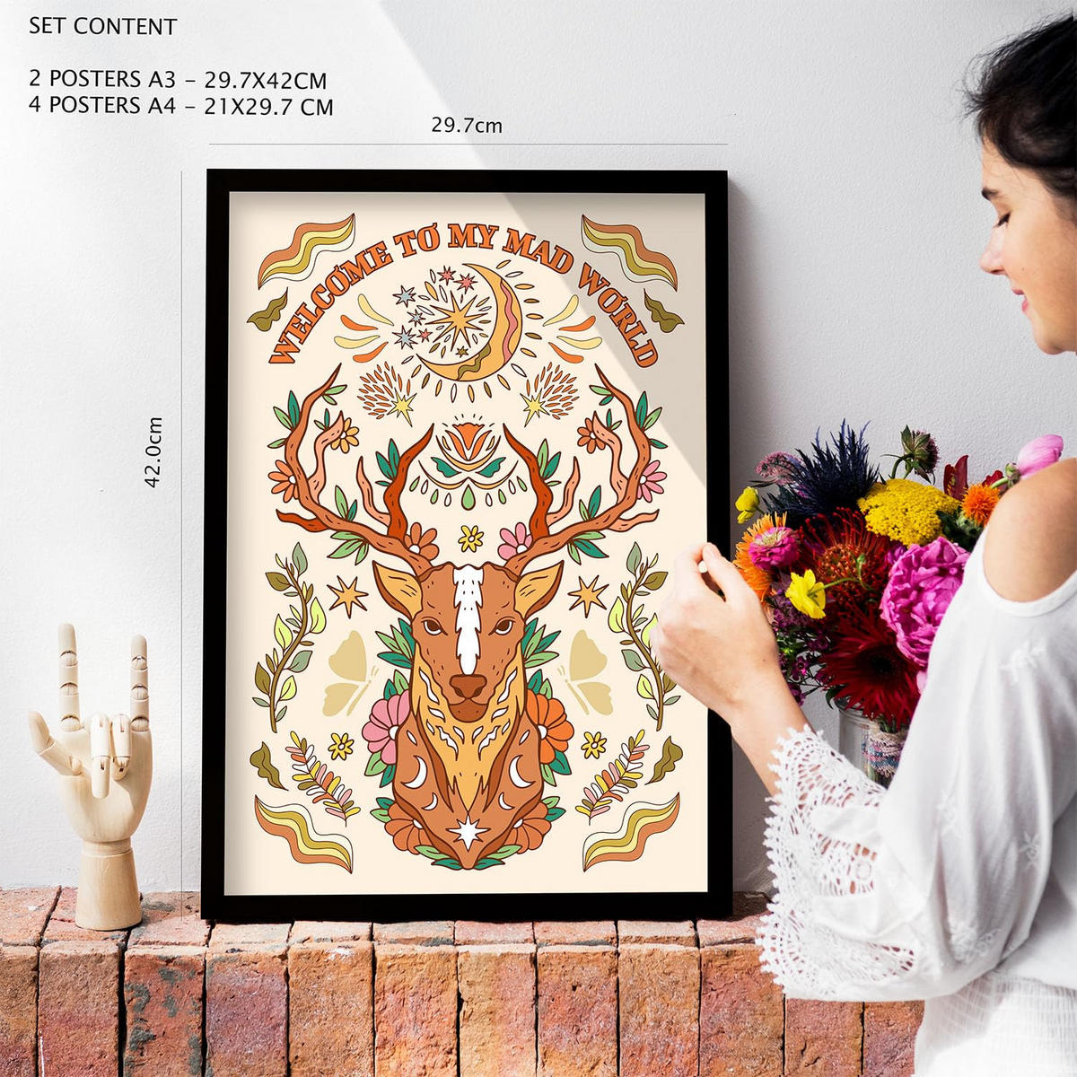 POSTER Set Mit 6 Drucken Von Orange In Brilliant Groovy Style Collection Dekorative Rahmen Für Zuhause Wandkunstdruck A3 & A4 Rahmen Aus Hellem Holz - Beige, Papier (29/3cm) - Nacnic