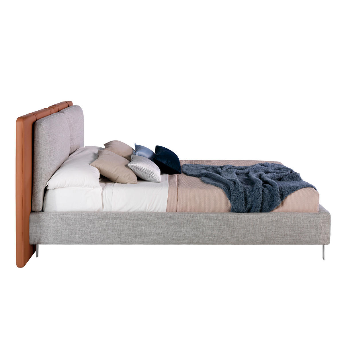 BETT Braunes Ökolederbett mit grauem Stoff 228/221/103 cm - Braun/Grau, Leder/Textil (180/200cm) - ANGEL CERDA