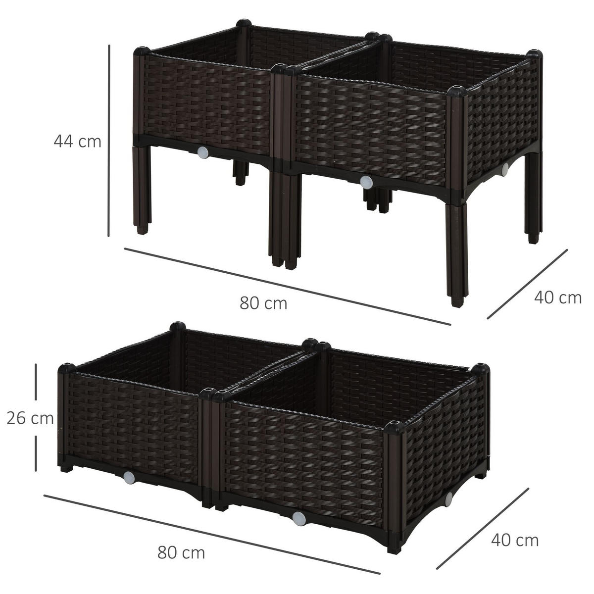 HOCHBEET 2-Etagig DE-12102 80/80/44 cm mit Bewässerung Schokoladenbraun - Braun, Kunststoff (40/44/40cm) - ComfortXL