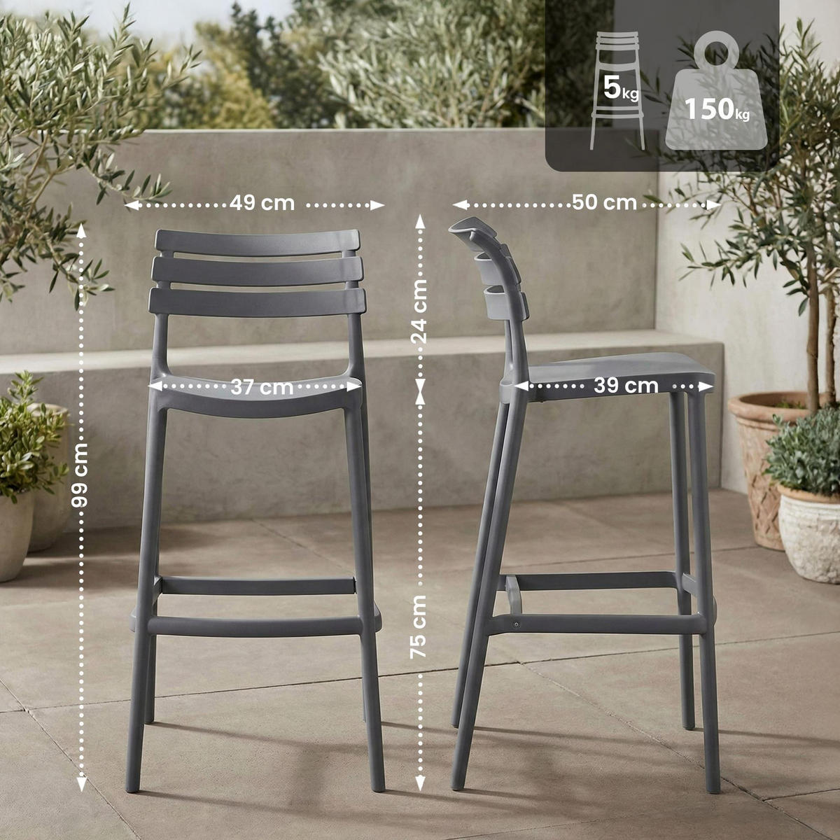 BARHOCKER Kunststoff Dunkelgrau - Dunkelgrau, Kunststoff (49/99/50cm) - CLP