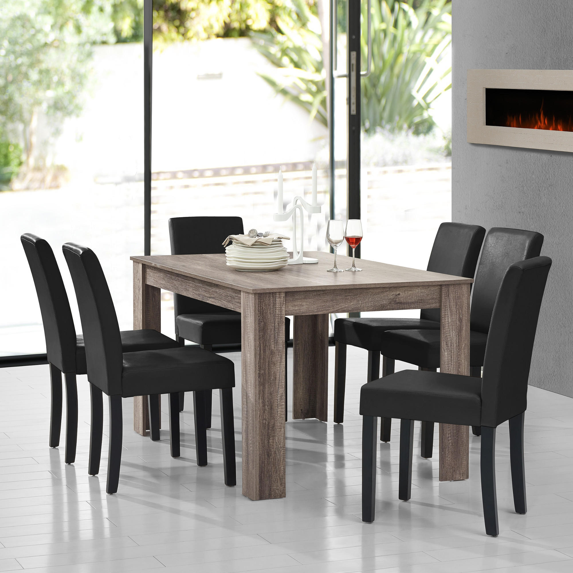TISCHGRUPPE Forssa - Dunkelbraun/Schwarz, Holz/Holzwerkstoff (140/77/90cm) - [en.casa]