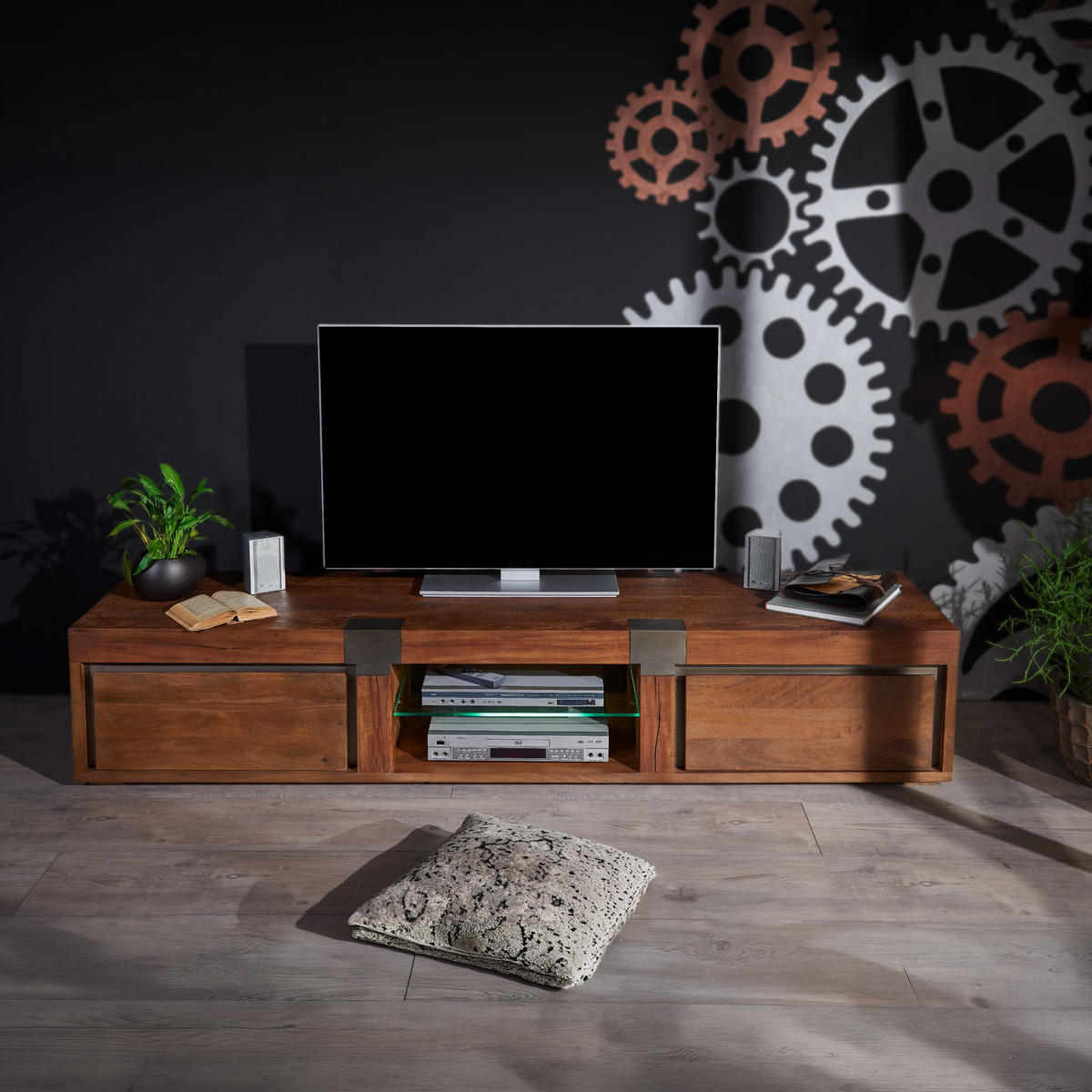 TV-BOARD Mango 205x48x39 braun lackiert Amsterdam #02 - Braun, Holz (205/39/48cm) - Massivmoebel24