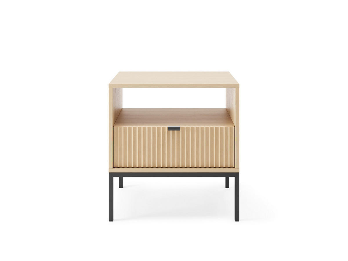 MODERNES Geriffelter Nachttisch KIOTO SN1SZ (Eiche Vicenza, Schwarzes Gestell, Vollauszug) - Eichefarben/Schwarz, Holz/Holzwerkstoff (54/56/39cm) - Ravio