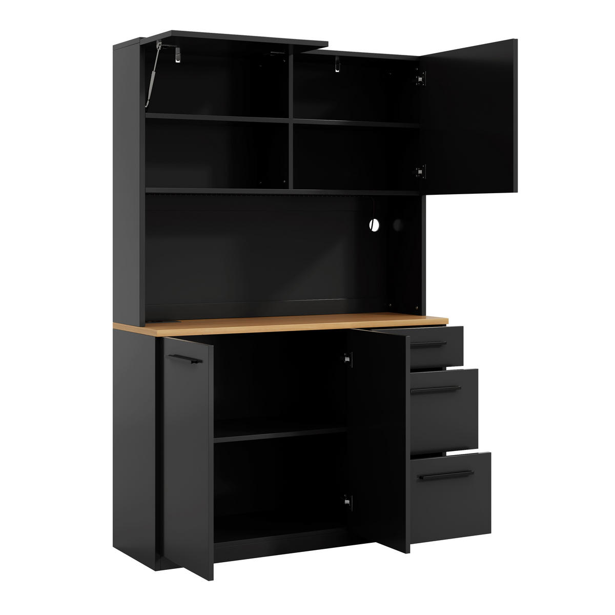 BUFFETSCHRANK 120x40x180cm LED Steckdose USB Schwarz - Schwarz, Holzwerkstoff (120/180/40cm) - FLIEKS