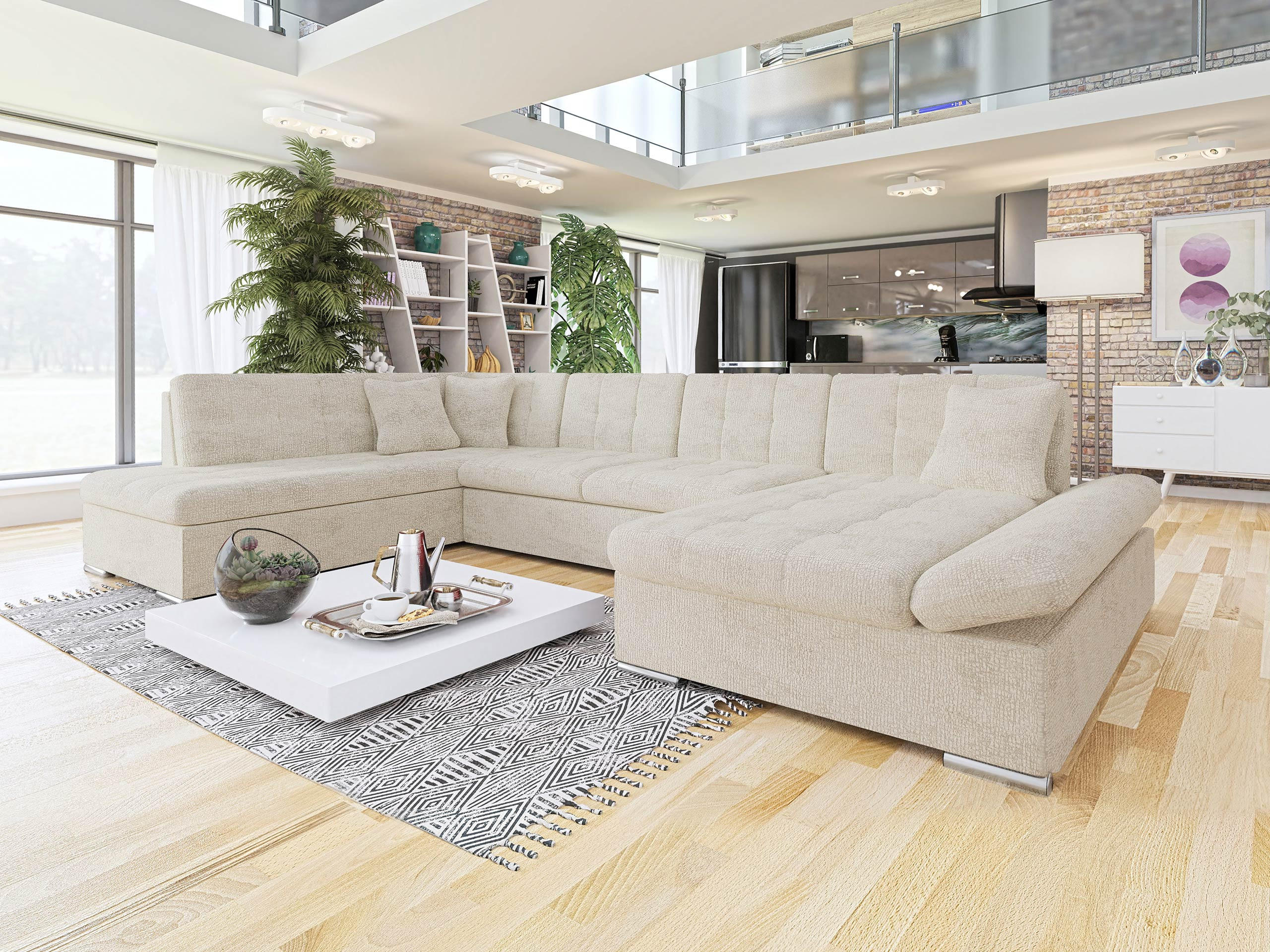 ECKSOFA Bergen Premium, Seite: Rechts - Silberfarben/Naturfarben, Holz/Textil (345/76/205cm) - MIRJAN24
