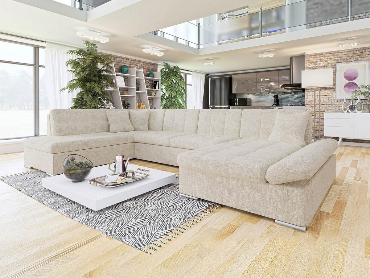 ECKSOFA Bergen Premium, Seite: Rechts - Silberfarben/Naturfarben, Holz/Textil (345/76/205cm) - MIRJAN24