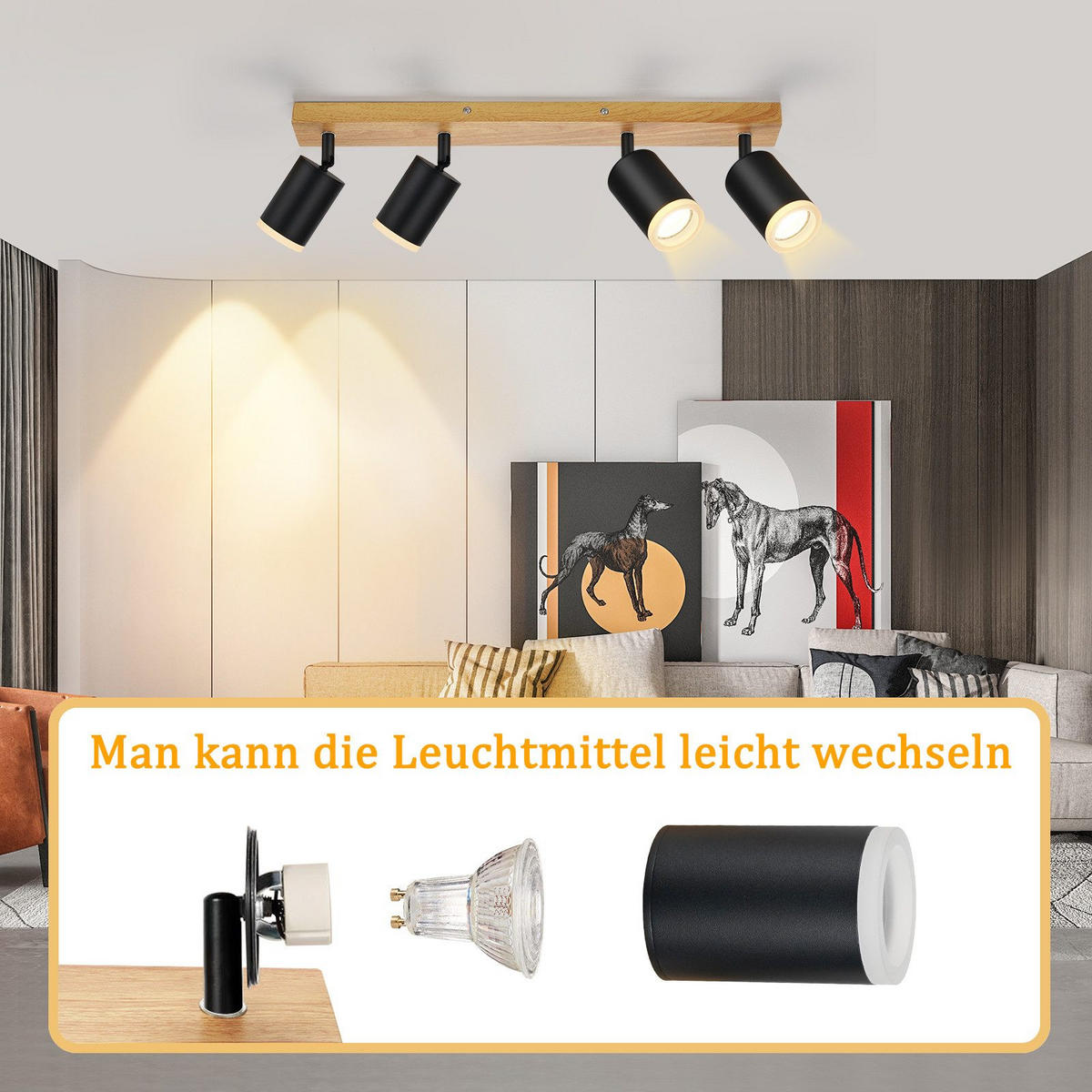 STRAHLER Barsinghausen 4-flammig 54/6/15 cm - Schwarz, Metall (54/6/15cm) - Nettlife