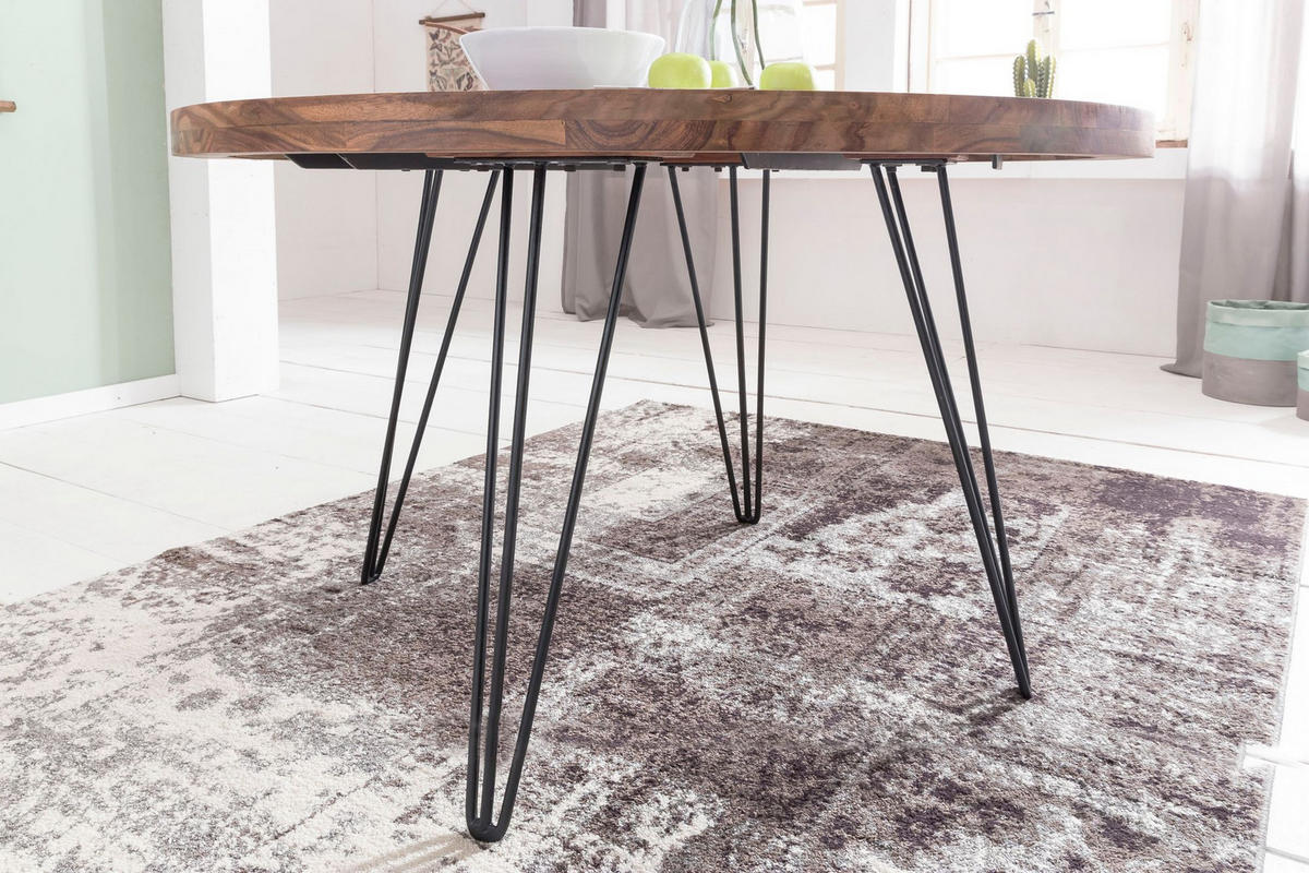ESSZIMMERTISCH – Rund Massivholz 120 cm Landhausstil - Schwarz/Braun, Holz/Metall (73/120/78cm) - KADIMA DESIGN